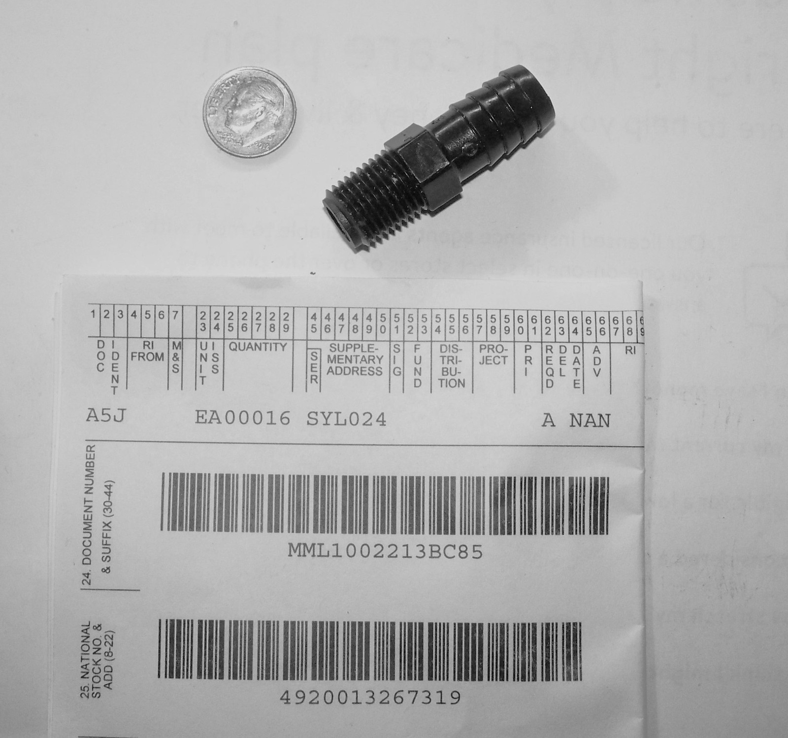 ROWPU FLUID SYSTEMS DIV ADAPTER 1/4″ M LONG NPT X 1/2″ ID HOSE BARB 1-3/4″ L