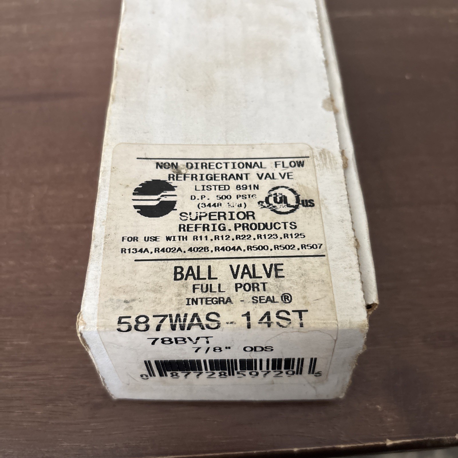 NEW SUPERIOR 587WAS-14ST BALL VALVE FULL PORT 7/8″ODS 700PSIG 78BVT B16-857