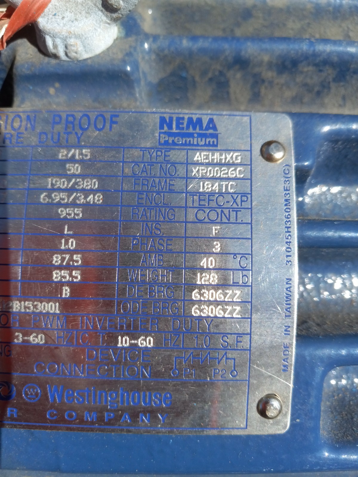 1-1/4” TUTHILL PUMP W/MOTOR 2/1.5HP/KW 3C2F-CC-7 TYPE AEHHXG RPM 1165