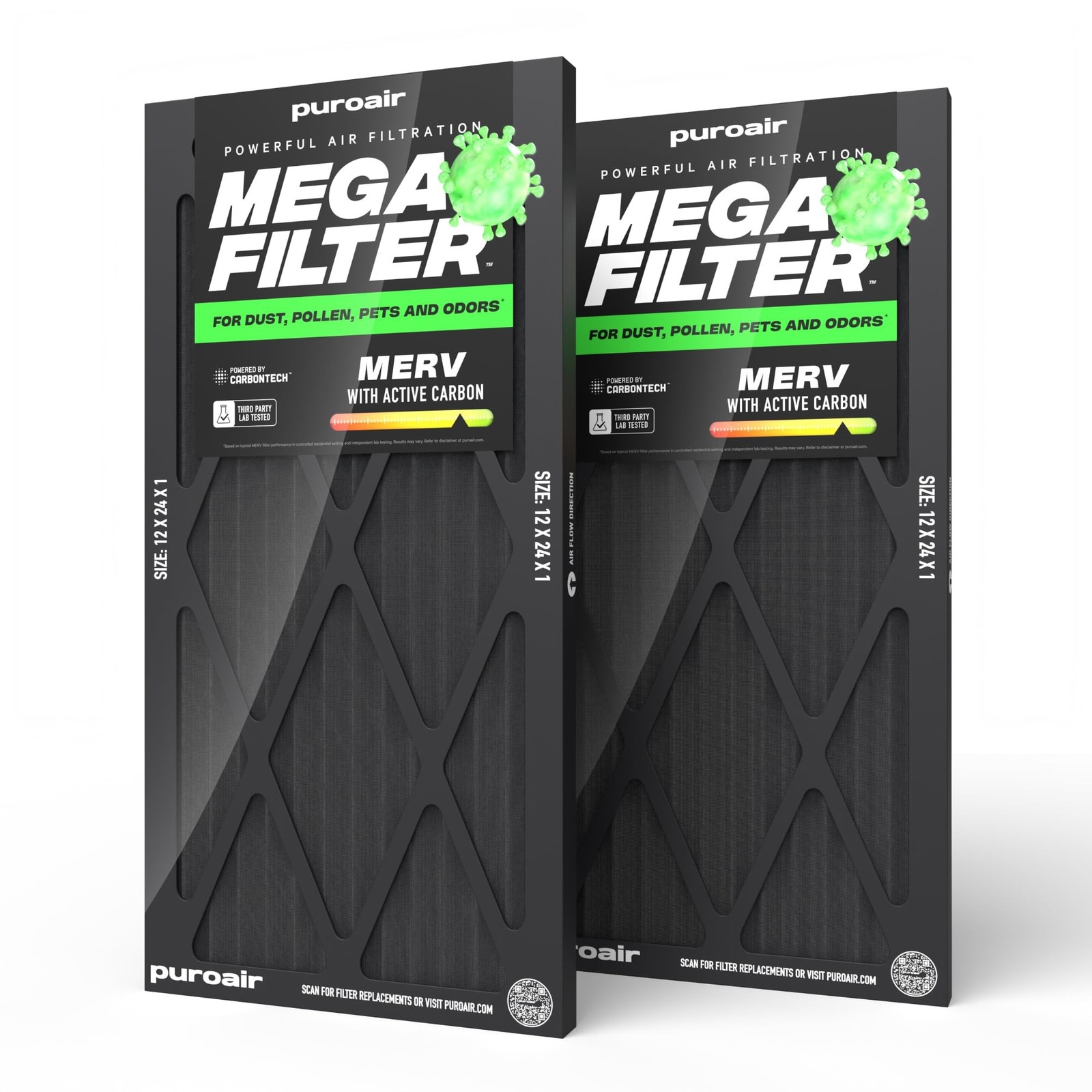 PuroAir MegaFilter – 12x24x1 Air Filter MERV 13 Activated CarbonTech Defense …