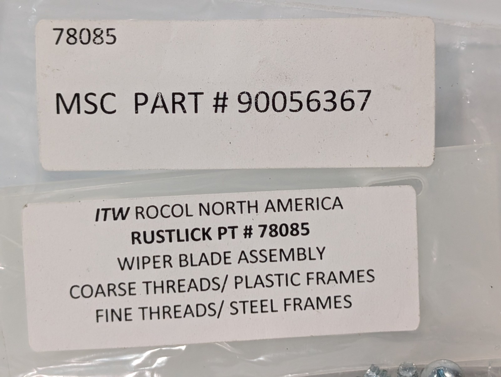 ITW Rocol Rustlick 78085 Wiper Blade Assembly, Coarse/Fine Threads, MSC 90056367