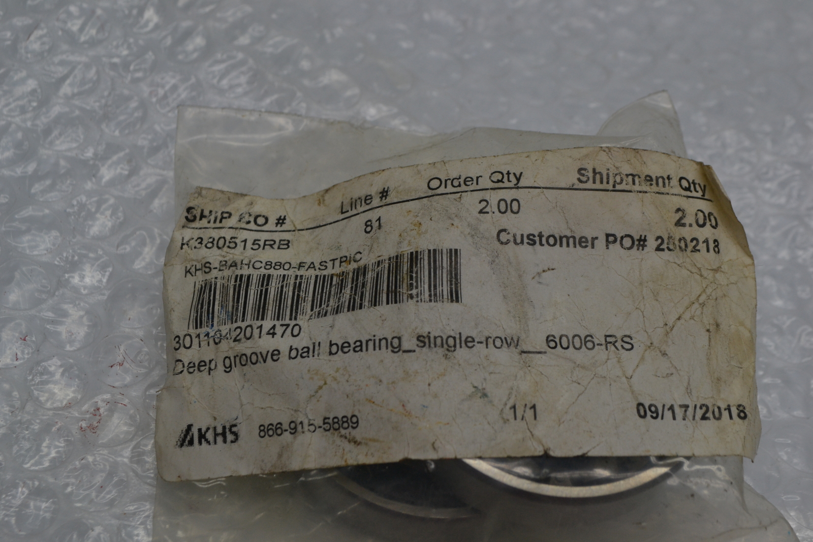 KHS KHS-BAHC880-FASTPIC K380515RB BEARING PKG OF 2 NSMP