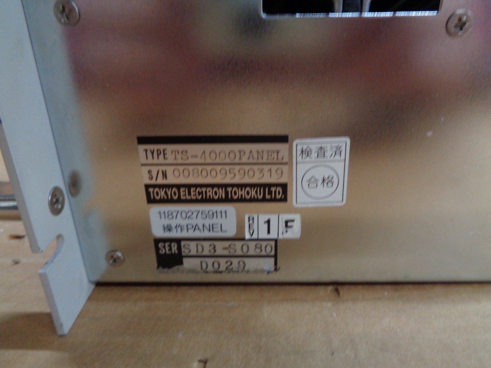 TOKYO ELECTRON,TEL, TS4000Z,TYPE TS-40000 PANEL,