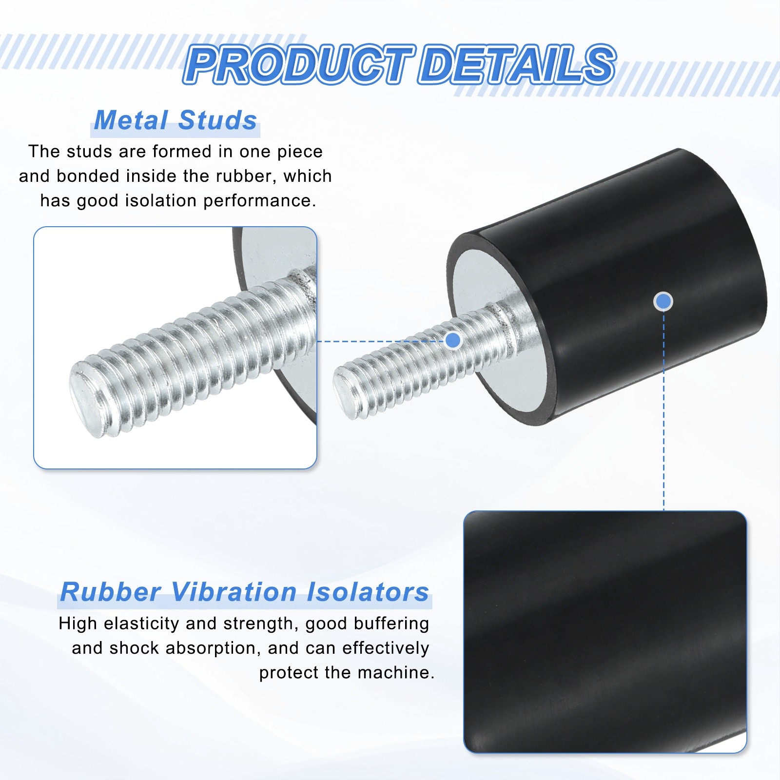 2Pcs M6 Rubber Mounts, Vibration Isolators with Studs 25 x 25mm with Nuts