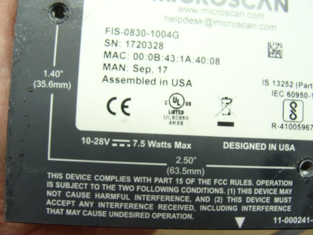 MICROSCAN QX-830 BAR CODE SCANNER FIS-0830-1004G 10-28V