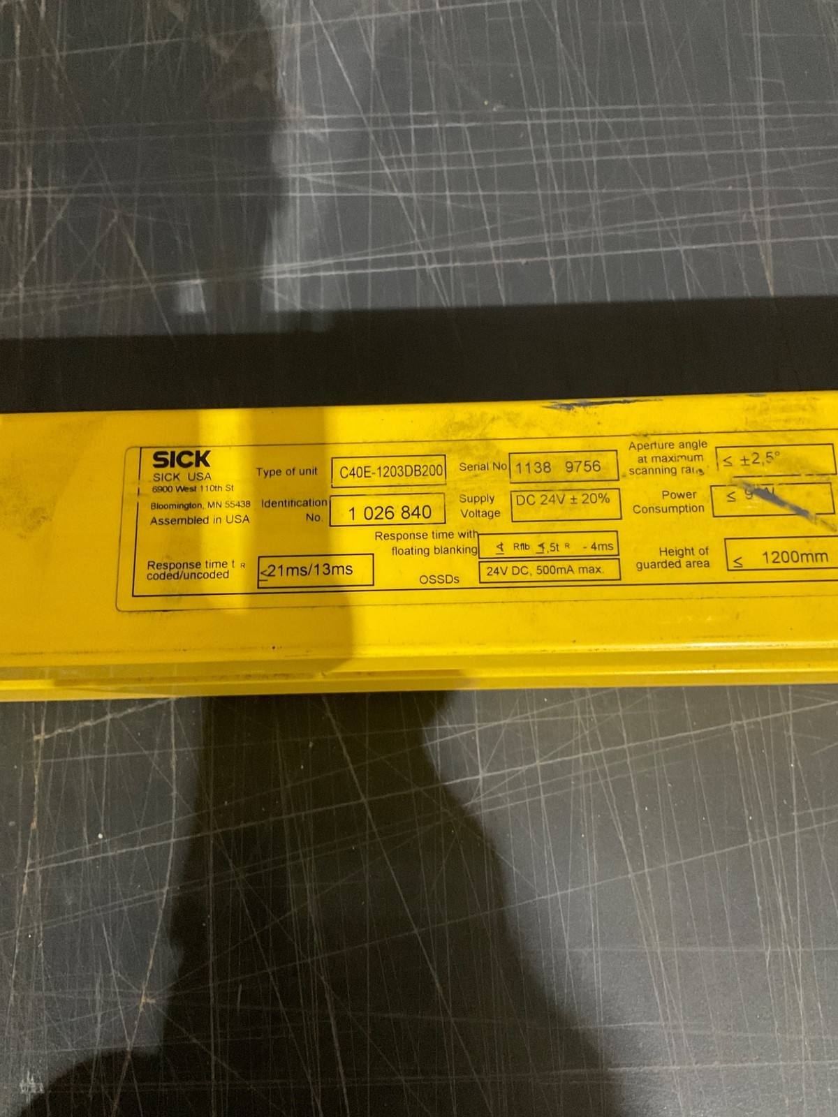 SICK C40E-1203DB200 C4000 Advanced Light Curtain Emitter (1200mm) USED
