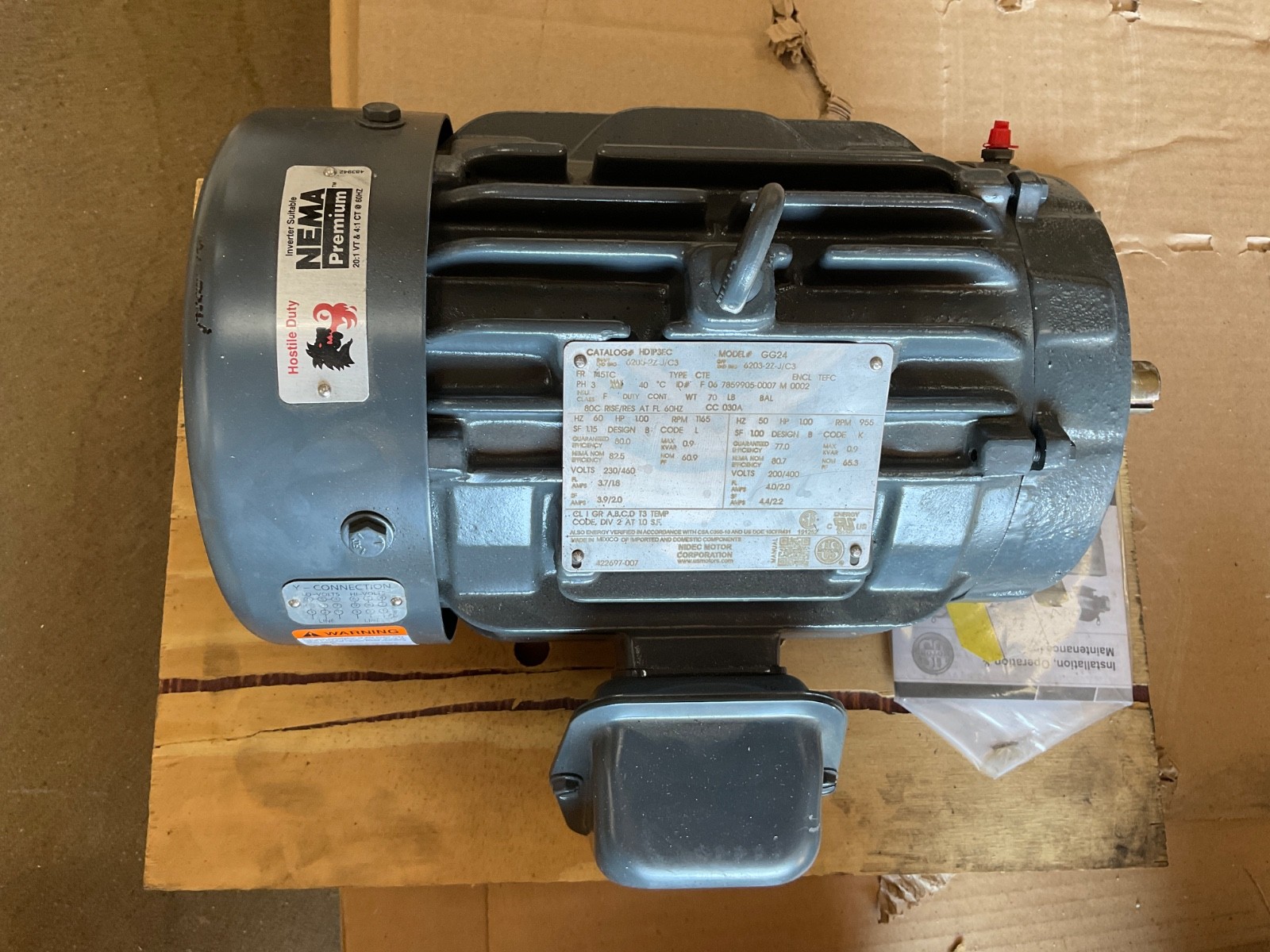 NEW U.S. Motors Hd1p3ec Motor, 145Tc, Rigid Base GG24 HEAVY DUTY