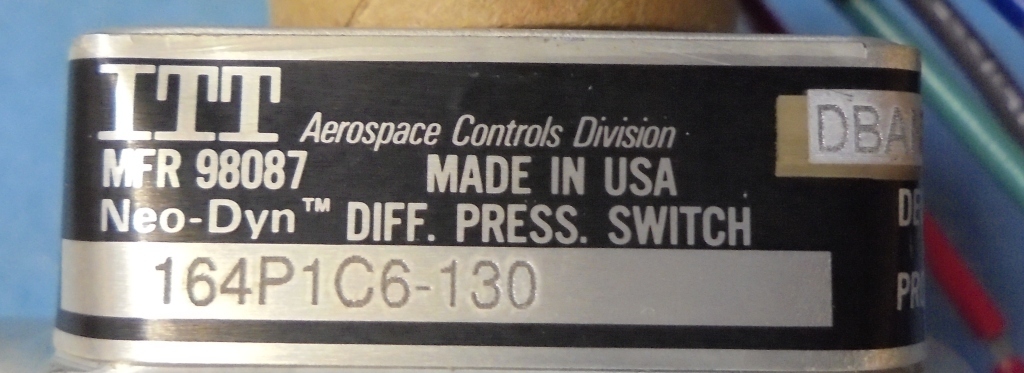 ITT DIFFERENTIAL PRESSURE SWITCH, 164P1C6-130, NEO-DYN, 100 PSIG