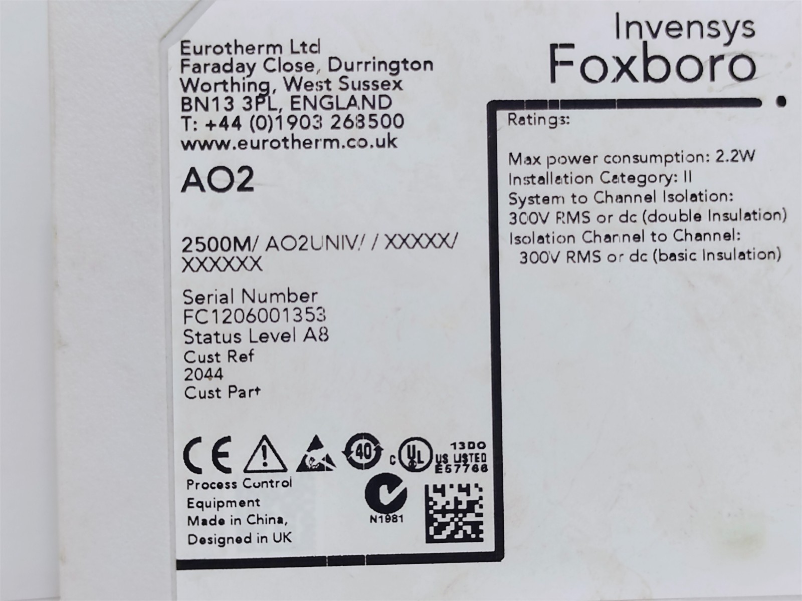 EUROTHERM 2500M/AO2UNIV/ / XXXXX/XXXXXX MODULE (FREE SHIPPING)