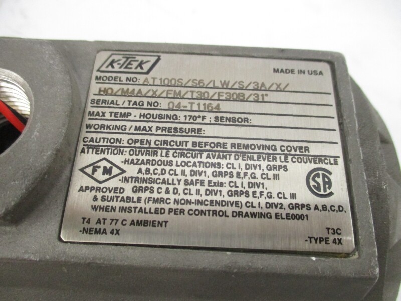 K-TEK AT100S/S6/LW/S/3A/X/H0/M4A/X/FM/T30/F30B/31″ 170’F (AS PICTURED) UNMP