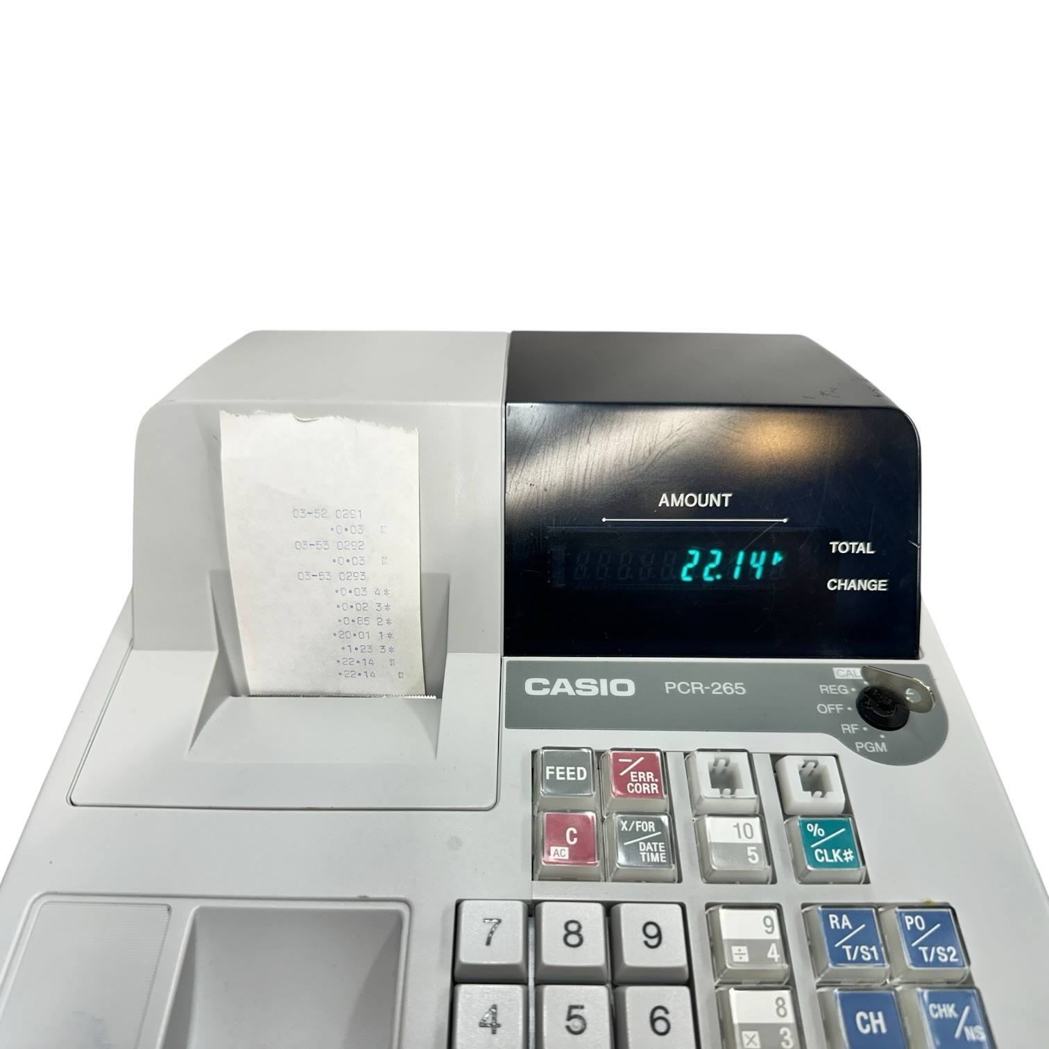 CASIO PCR-265 ELECTRONIC CASH REGISTER W OP KEY & MONEY DRAWER WORKS!
