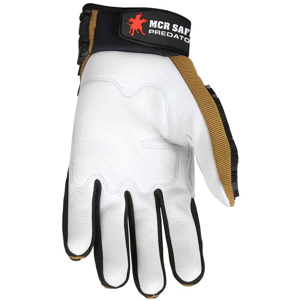 MCR Safety PD2903M Gloves: Size M, Cowhide Brown & Natural, Padded Palm Grip