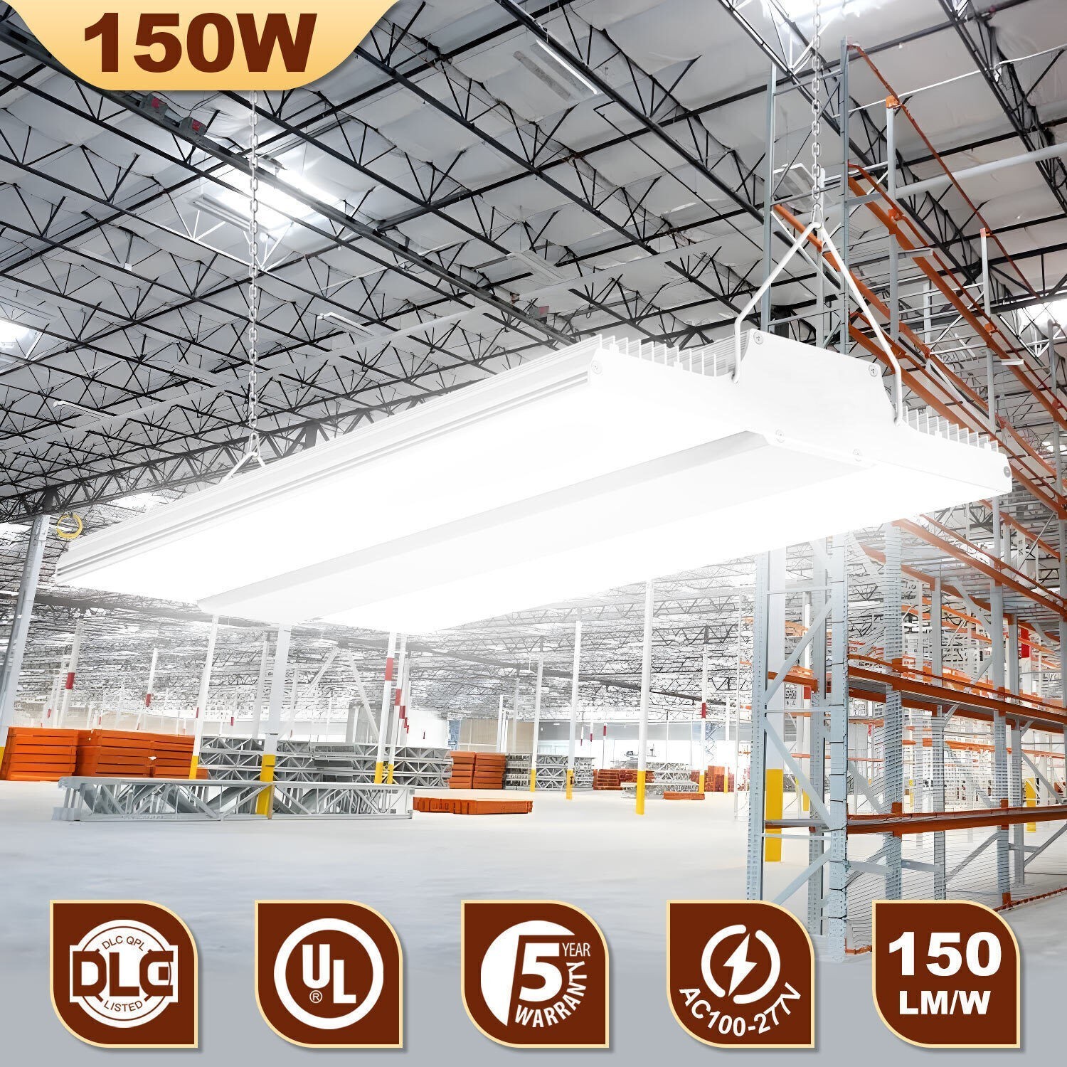 Led Linear High Bay Light 150W 22500LM 5000K Daylight Warehouse Garage Lighting