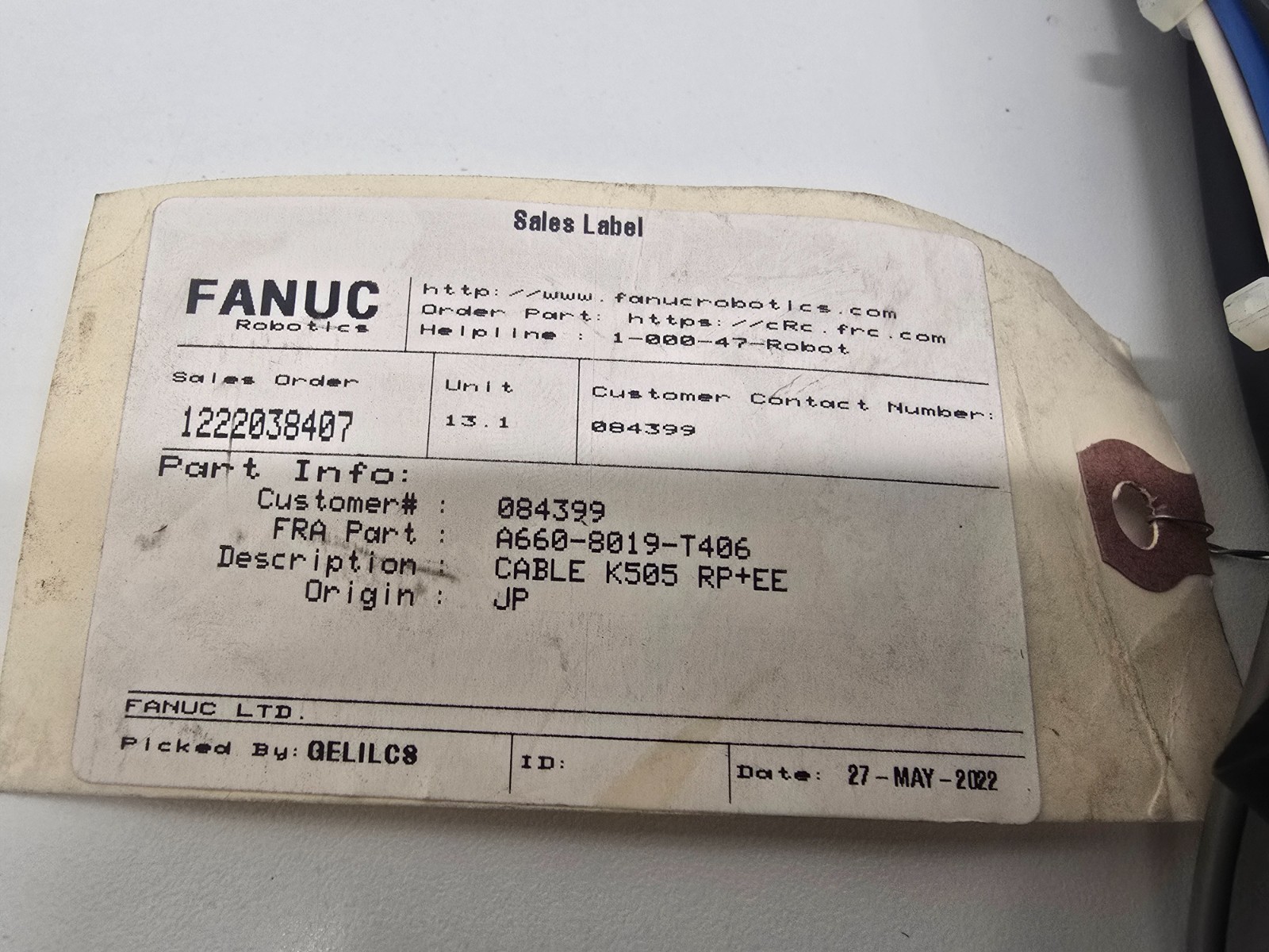 NEW OLD STOCK! FANUC K505 RP+EE ROBOT CABLE A660-8019-T406