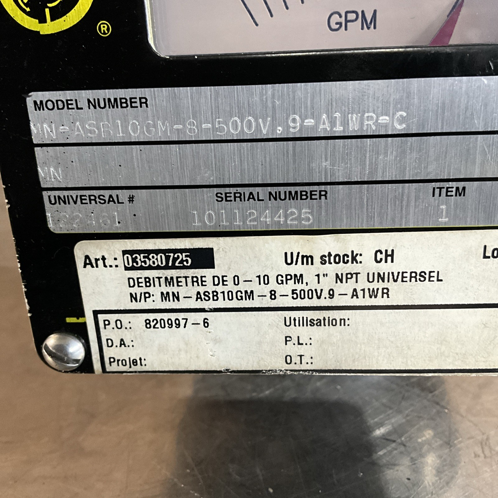 UFM MN-ASB10GM-8-500V.9-A1WR-C FLOW RATE INDICATOR MN 122461
