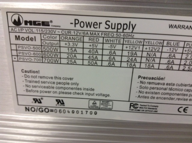 MGE Vortec 700W Power Supply – PSVO-700 w/Warranty