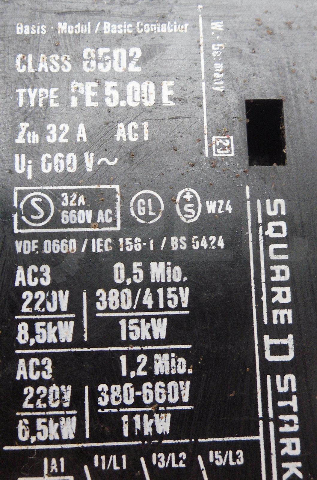 SQUARE D 8502 PE5.00E CONTACTOR W/ 8502 P5.10 /B 8502 PE5.10E W/ 9999 PRV250