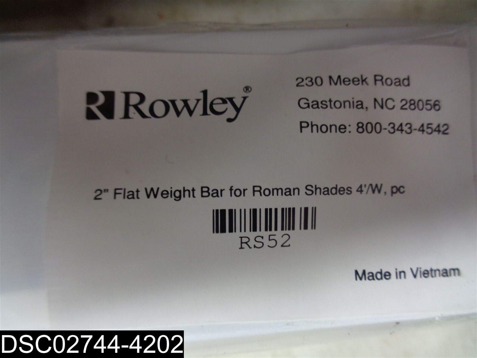 QTY= 1 Pack of 15: RS52 Rowley 2″ Flat Weight Bar for Roman Shade 4 Foot Wide