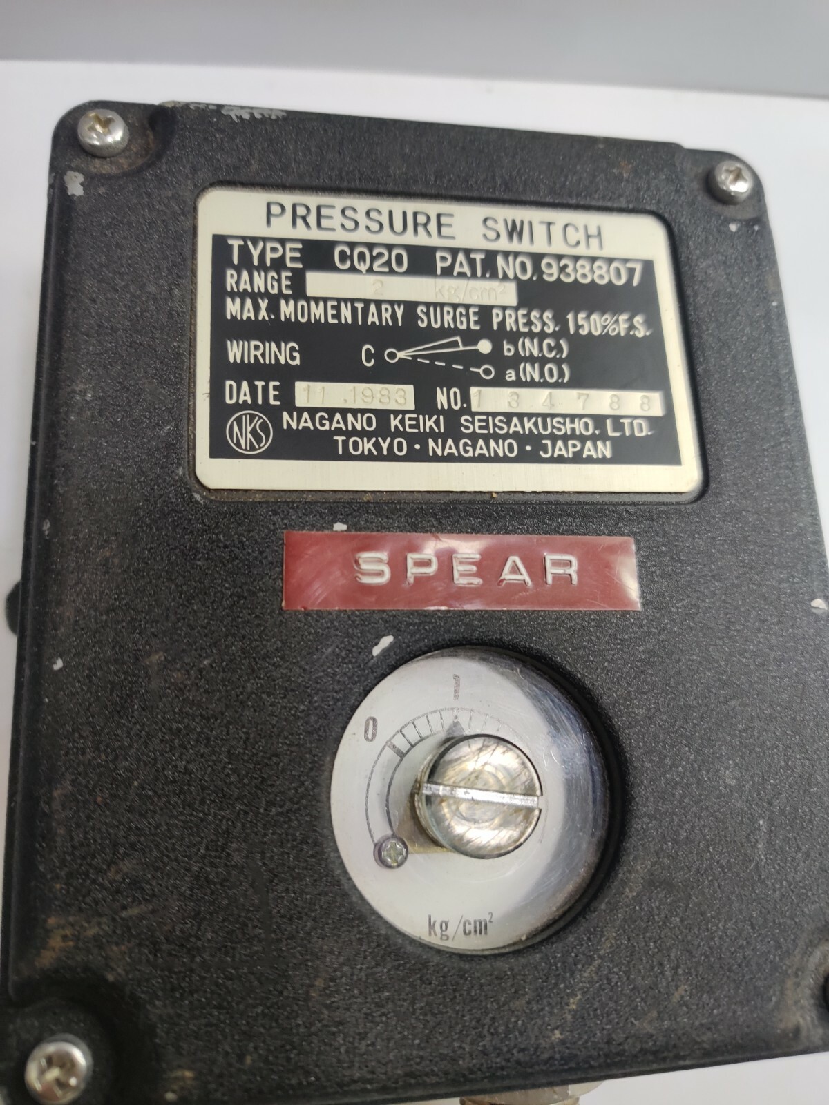 Pressure Switch NAGANO Keiki Seisakusho Ltd. CQ20 – Pat No.938807 – 2 Kg/cm2