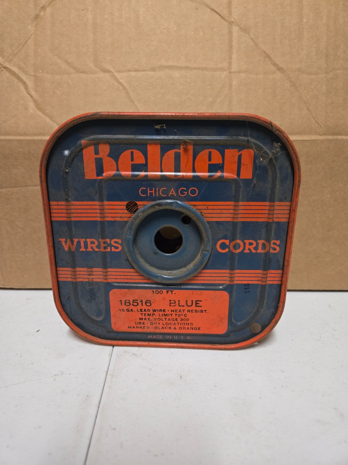 Vintage Belden Chicago Wires Cords Metal Spool Sign Automobilia Garage Display