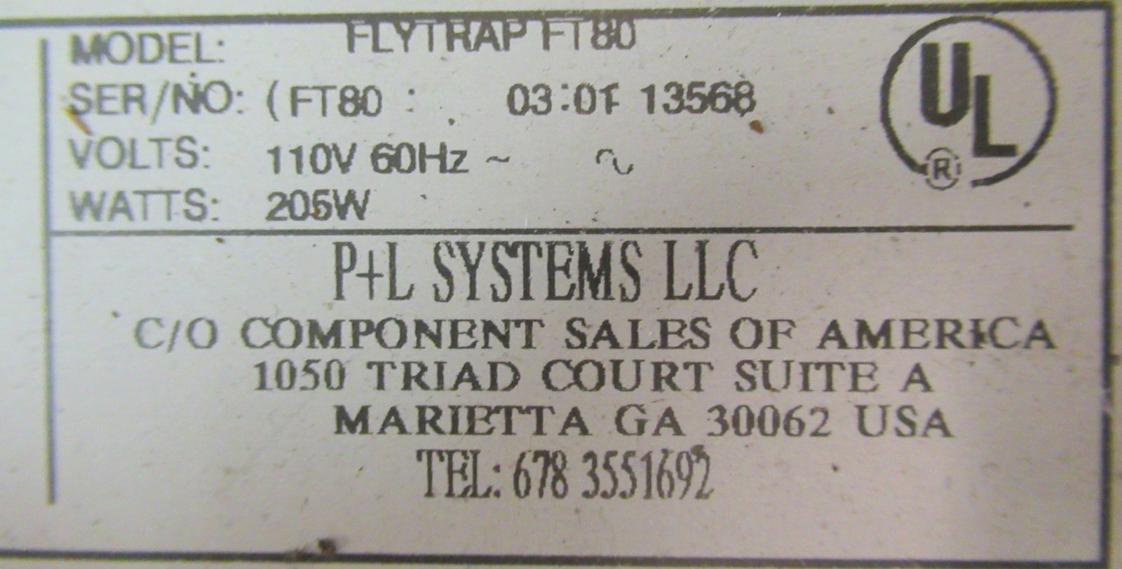 P&L Systems FLYTRAP FT80 Commercial Fly Trap Mount 110V 60Hz 205W Vector New