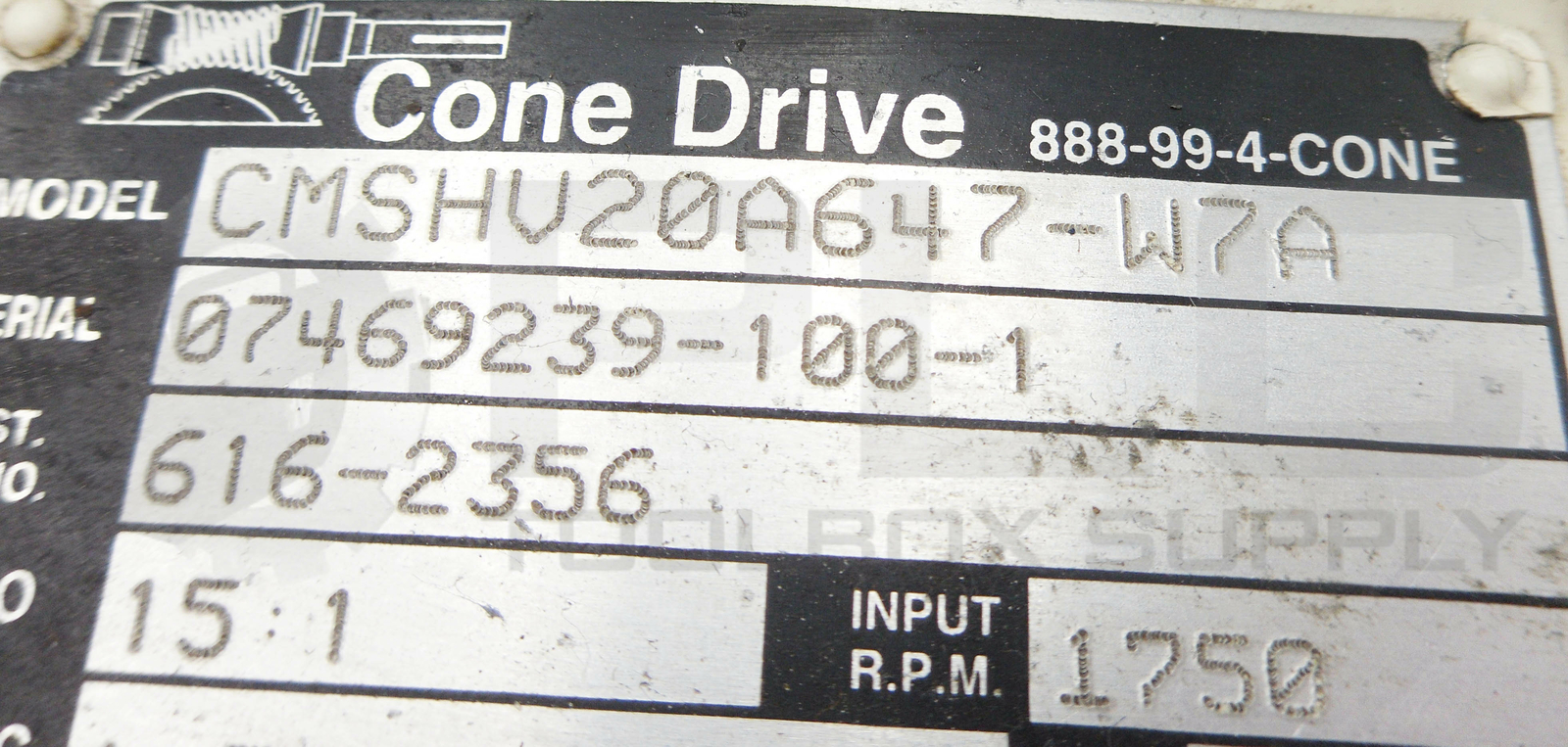 CONE DRIVE CMSHV20A647-W7A SPEED REDUCER RATIO 15:1 INPUT RPM 1750