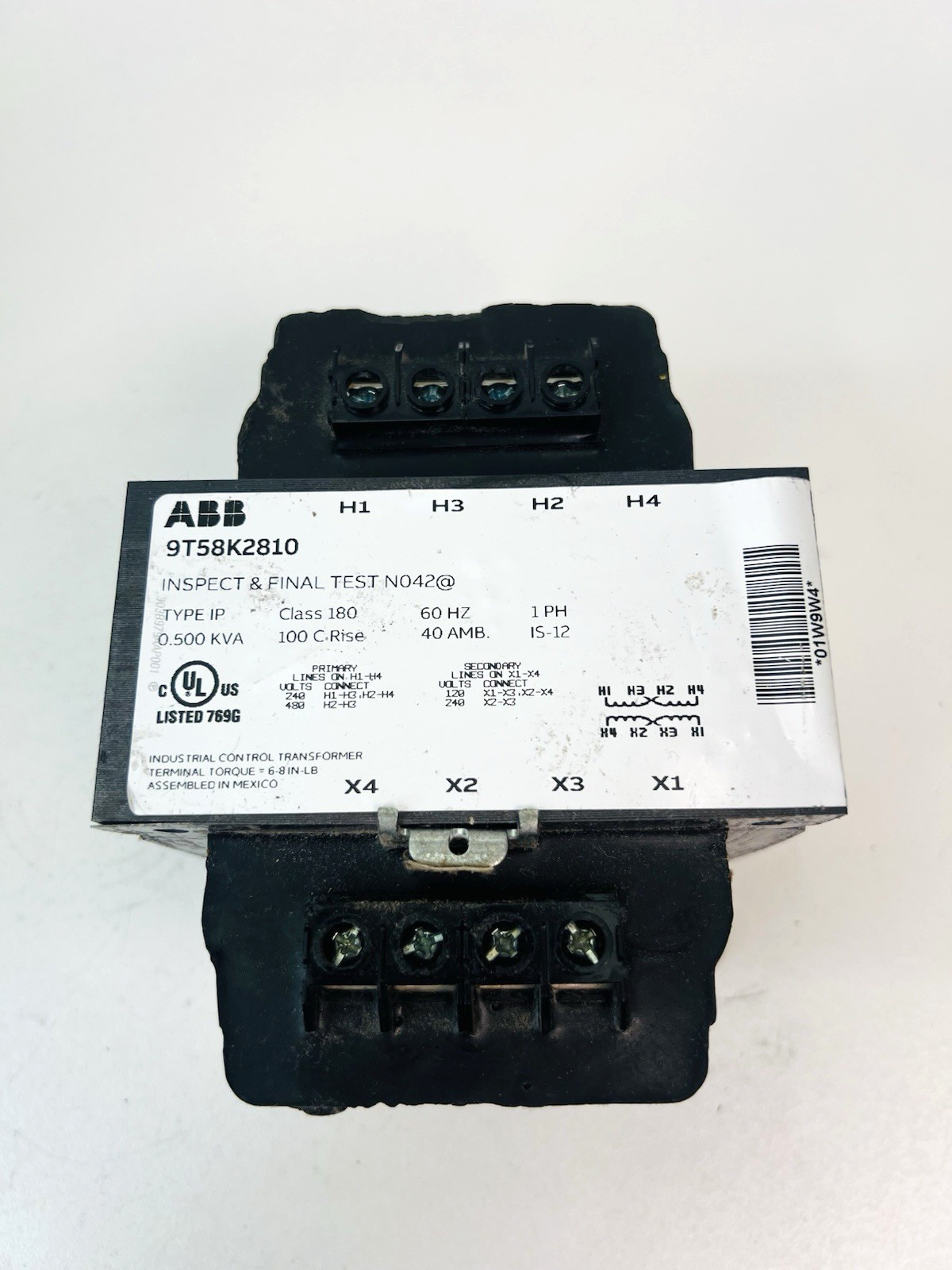 ABB 9T58K2810 Low Voltage Dry Type Transformer 1 Phase