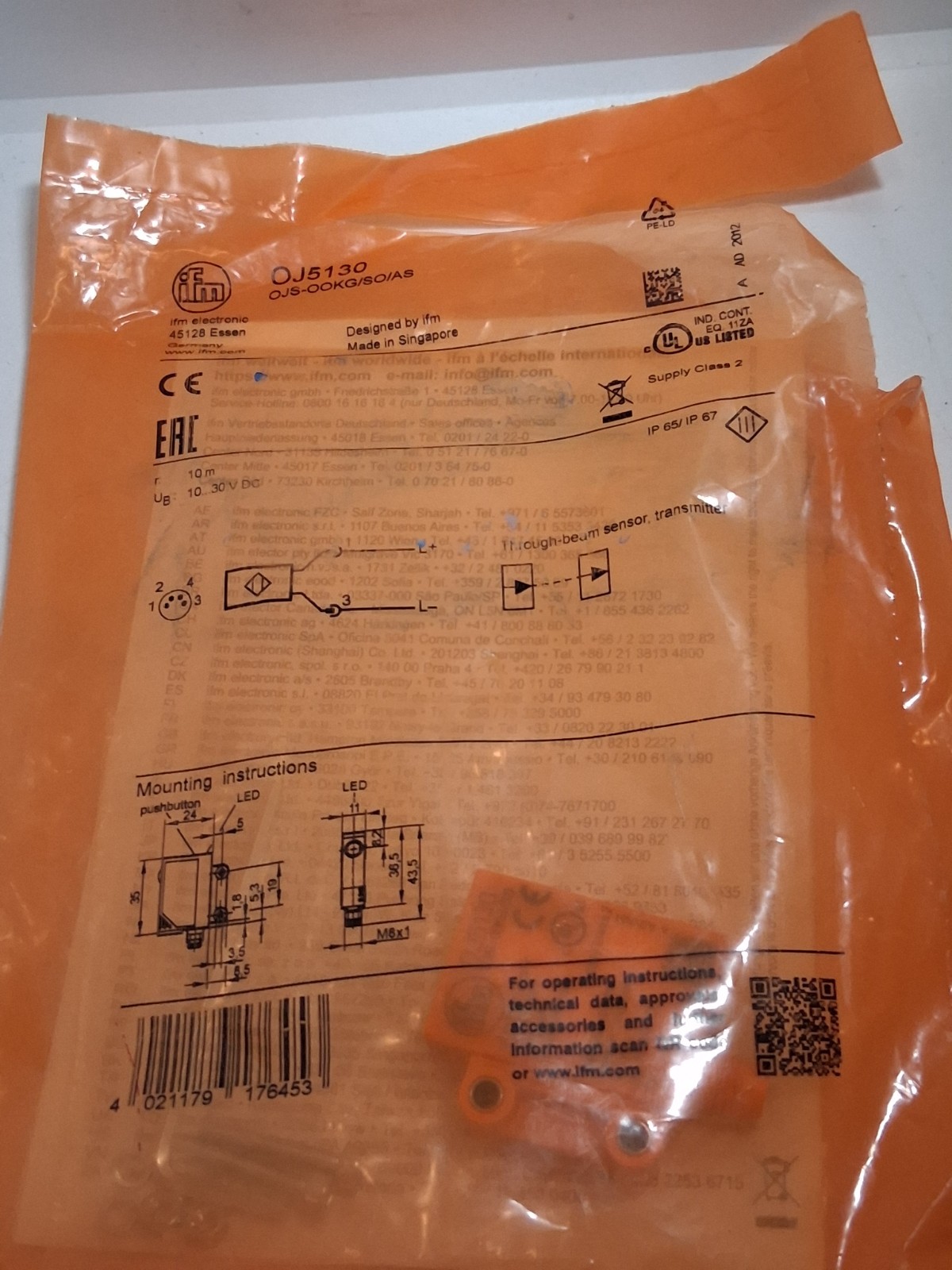 IFM OJS-OOKG/SO/AS (OJ5130) SENSOR TRANSMITTER 10-30VDC NIB