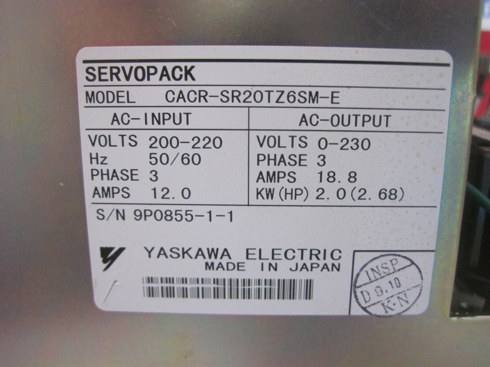 100% WARRANTY Yaskawa CACR-SR20TZ6SM-E Servo Drive CACR-SR20TZ0SM-E