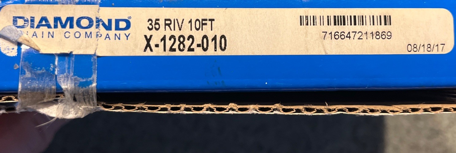 NEW DIAMOND CHAIN 35 RIV 10’ X-1282-010 BRAND NEW IN ORIGINAL PACKAGING
