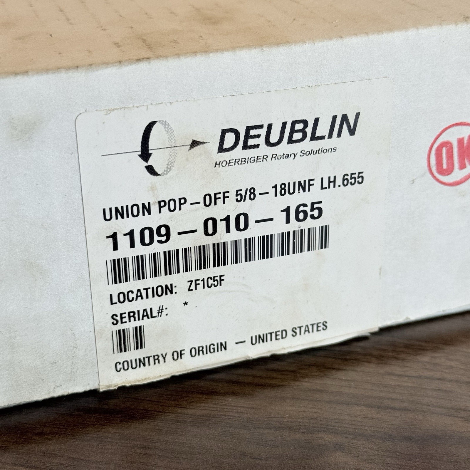 Deublin High Speed Rotary Joint Union Pop-Off 5/8” 18UNF 1109-010-165 USA New