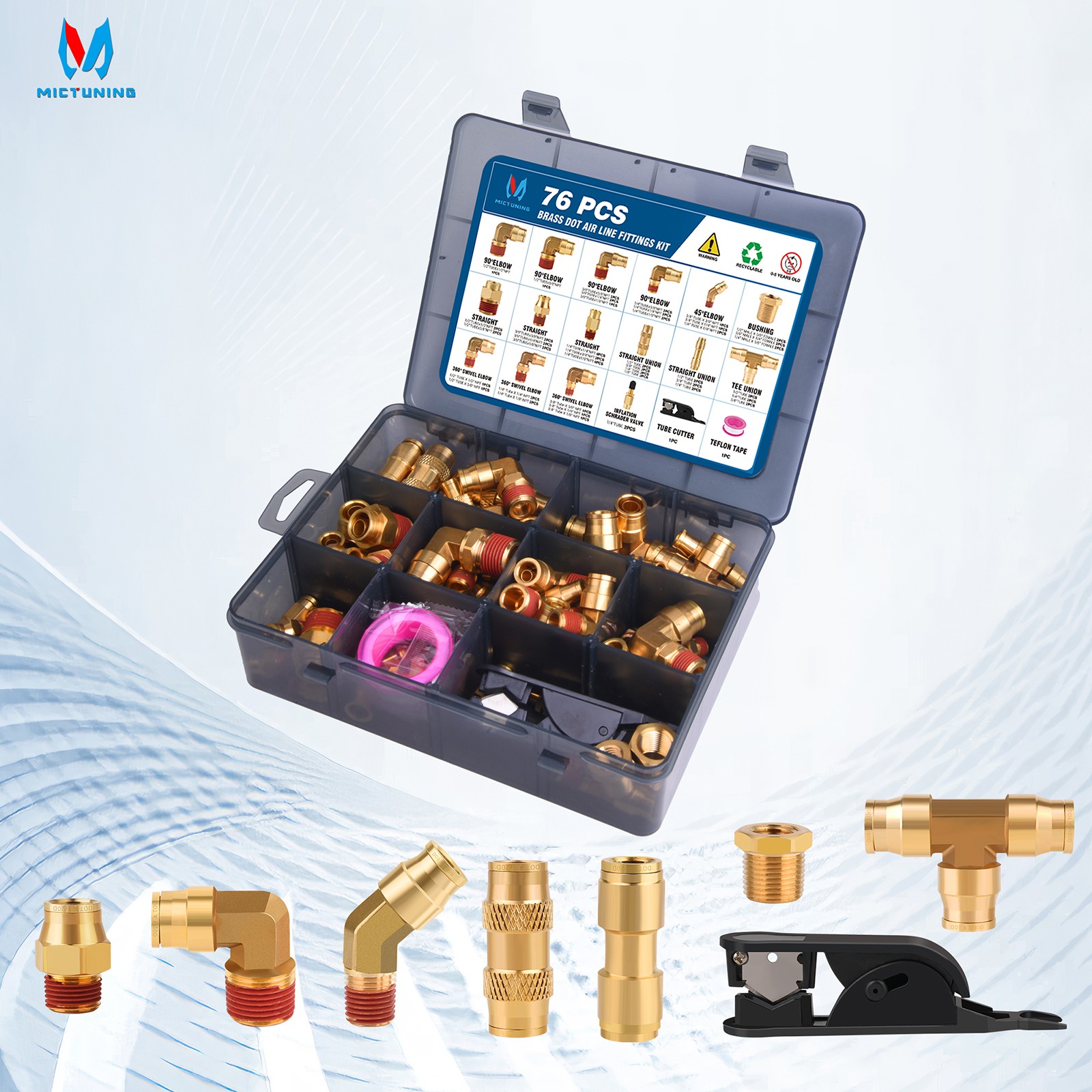 76 Pcs Brass DOT Air Line Fittings Kit Push Lock DOT Air Fittings Truck &Trailer