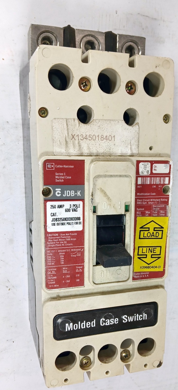 1 USED CUTLER-HAMMER JDB3250KXD03D08 250 AMP MOLDED CASE SWITCH ***MAKE OFFER***