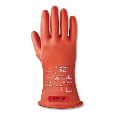 Ansell Rubber Insulating Gloves, Natural Latex, Size 11, Red, Style CL0