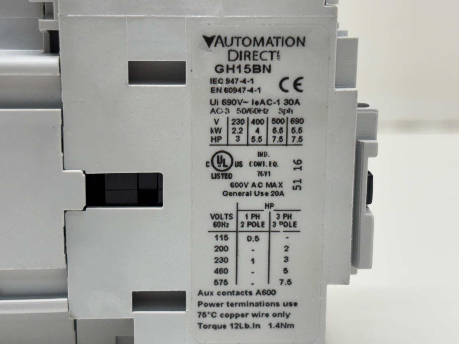 NEW OLD STOCK! AUTOMATIONDIRECT 110V-120V CONTACTOR GH15BN-3-01A
