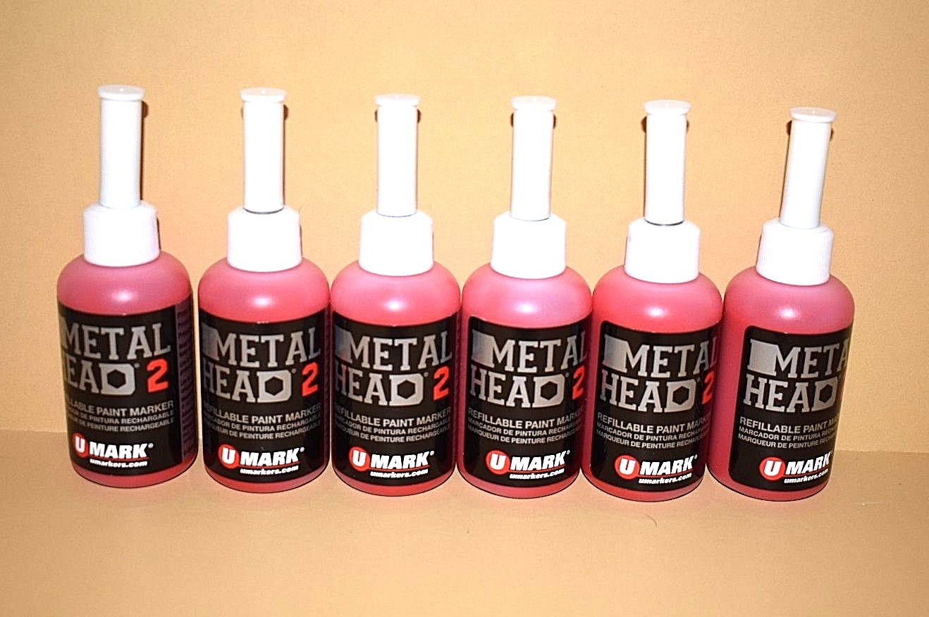 6 Metal Head2 Paint Markers 2 Oz Red Auto Salvage Industrial Junk Yard Crafts