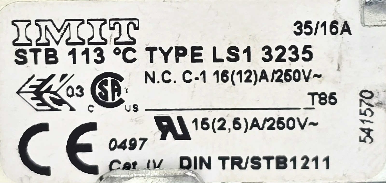 LS13235 IMIT TYPE LS1 3235 THERMOSTAT STB 113ºC