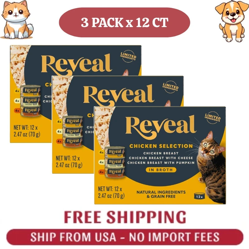 3 PACK Reveal Chicken Variety Pack Wet Cat Food in Broth 12-ct, 3-Flavor