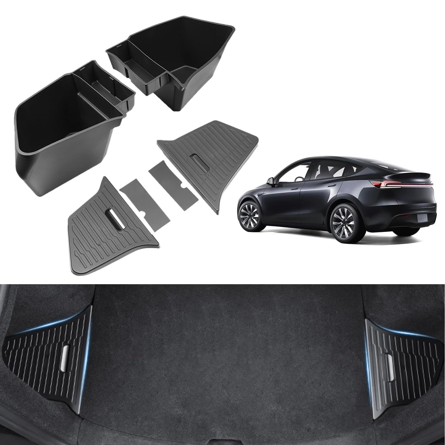Bins with Lids for New Model Y Juniper 5 Seater Rear Trunk 2025-2026 Rear Sto…