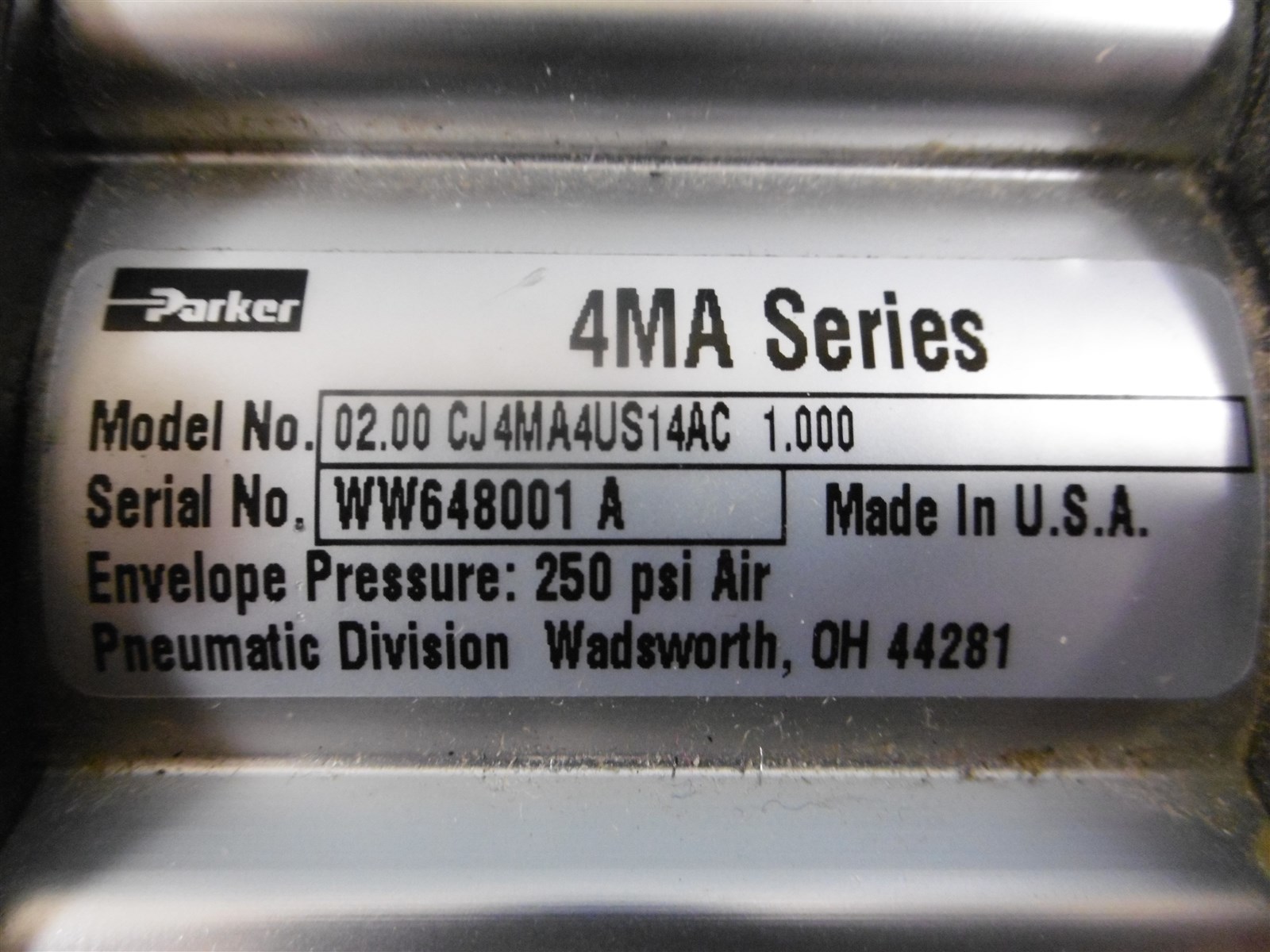 Parker 4MA 02.00 CJ4MA4US14AC 1.000 Pneumatic Cylinder – Used