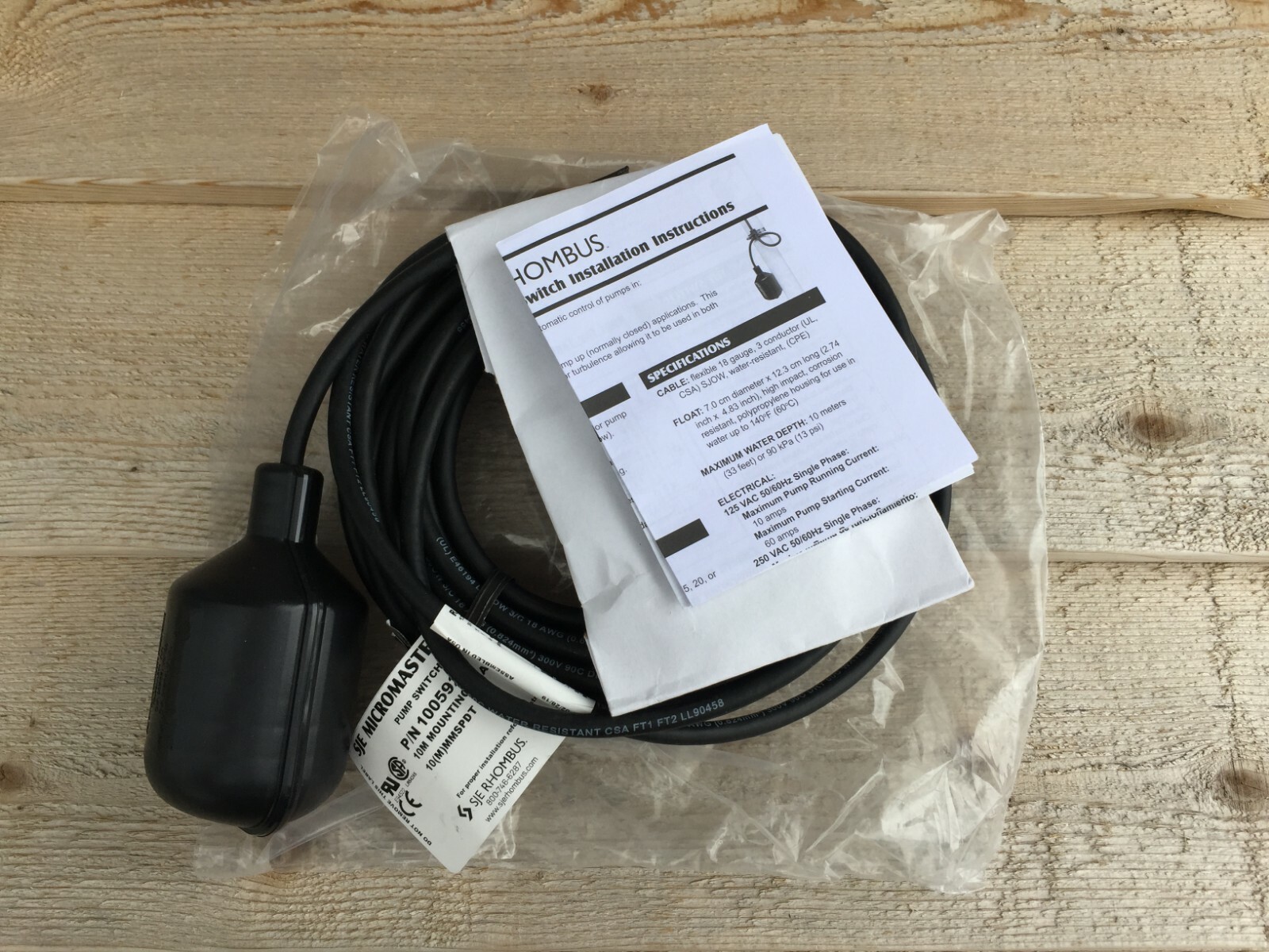 SJE Micromaster Pump Switch 1005920 10 Meter or 32 Feet Cord SPDT Pump Float