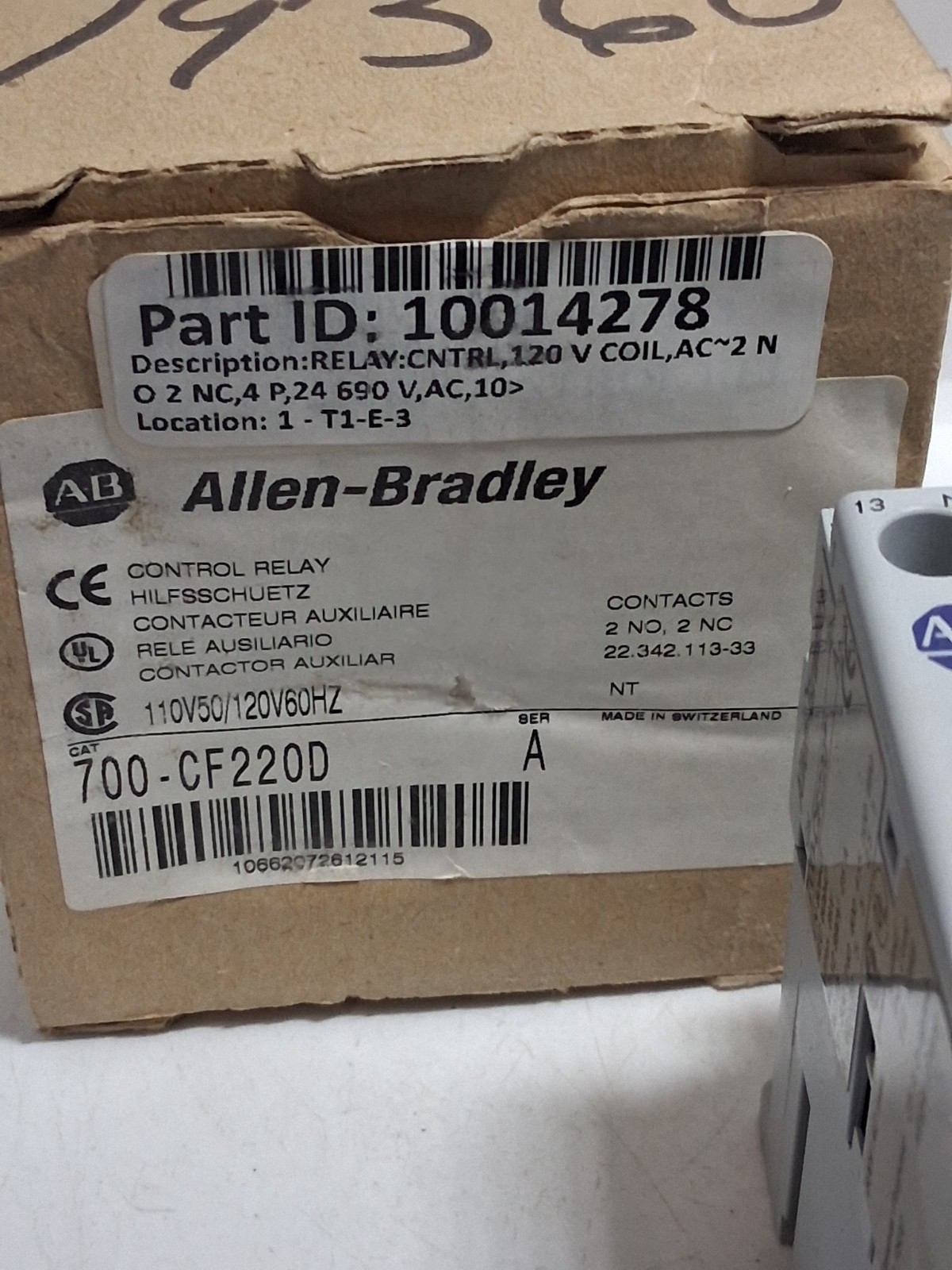 ALLEN BRADLEY 700-CF220D CONTROL RELAY 2NO/2NC 110V50/120V60HZ SER A NIB