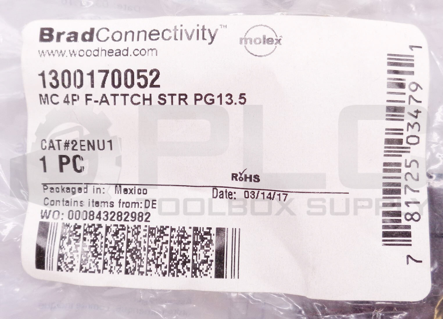 NEW BRAD CONNECTIVITY WOODHEAD 2ENU1 MC 4P-ATTCH STR PG13.5 1300170052