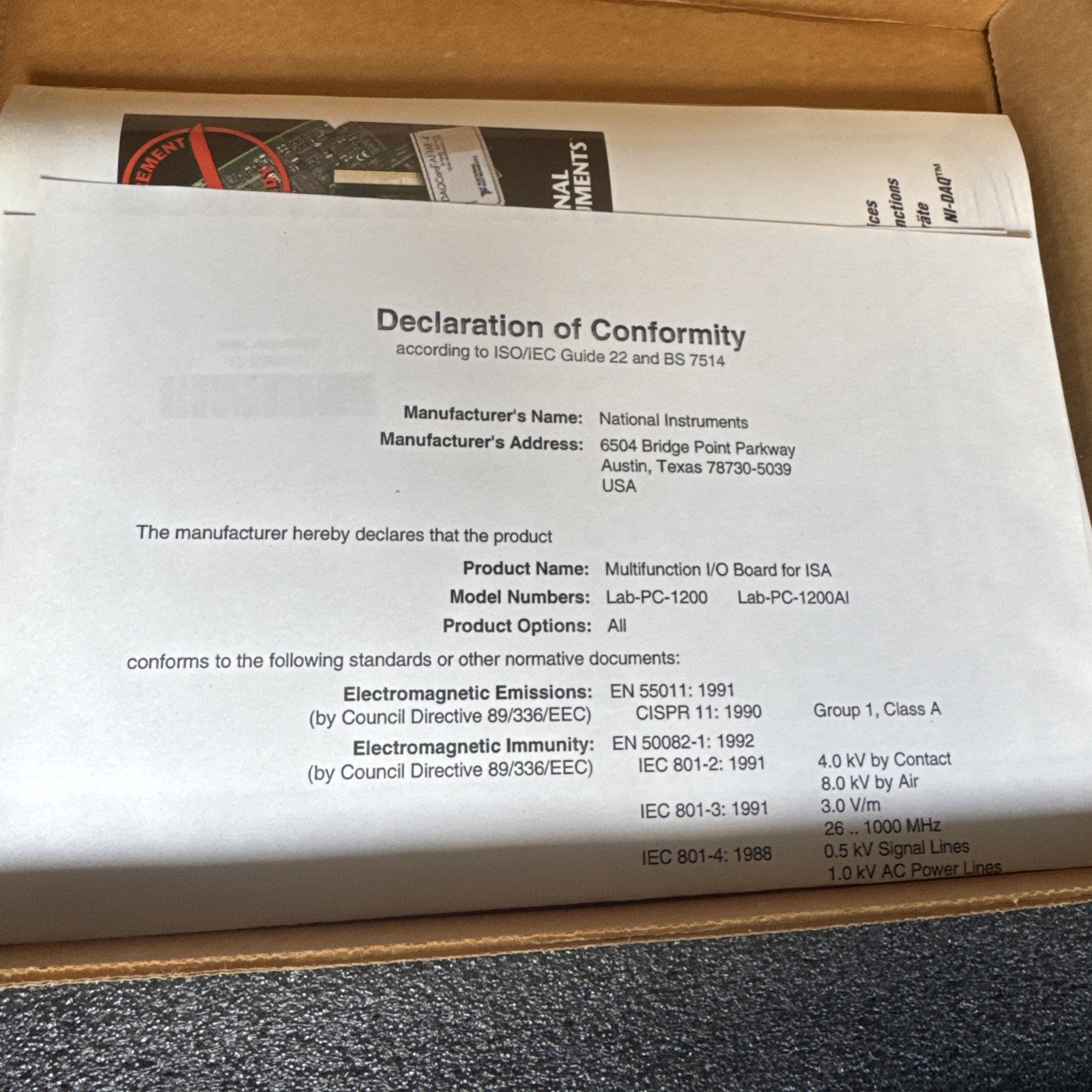National Instruments LAB-PC-1200 183008H-01 777227-01 AND NI-DAQ SW – Expedite