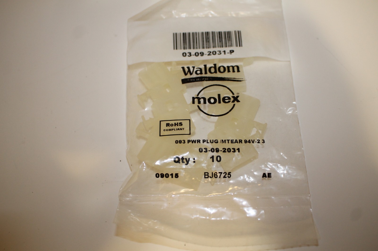Molex Waldom Electronics PWR Plug 03-09-2031 (Package of 10) NEW!