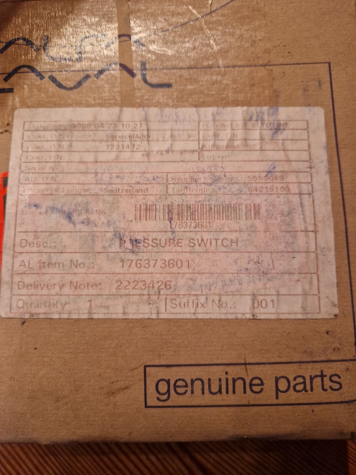 Alfa Laval pressure switch, 176373601, new in open box.