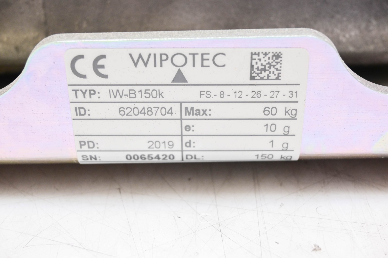 Wipotec IW-B150K-FS-8-12-26-27-31 Weigh Cell 150000g Weighing Scale Frame NOS