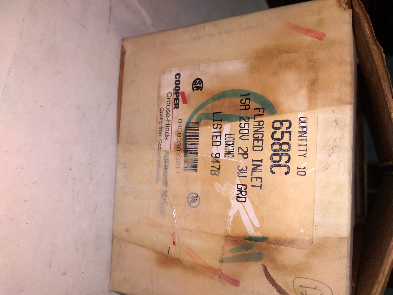 COOPER ARROW HART 6568C FLANGED INLET 15A 250V 2P 3W GRD EACH