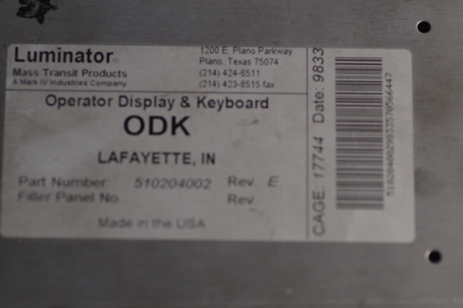 Luminator Operator Display & Keyboard, Excellent condition