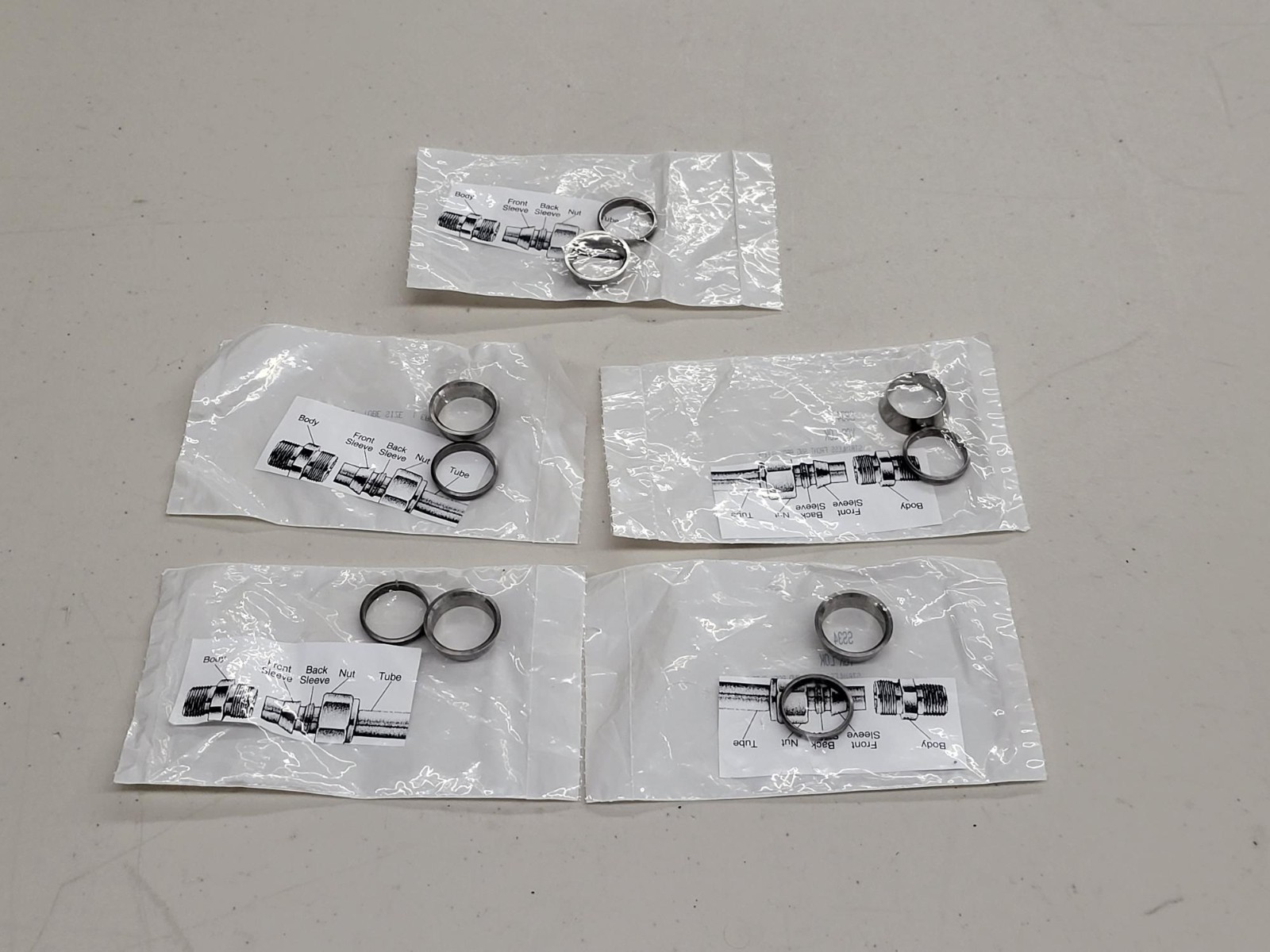 LOT OF 5 YOR LOK STAINLESS FRONT AND BACK SLEEVE 3/4″ TUBE SIZE FREE SHIPPING E4